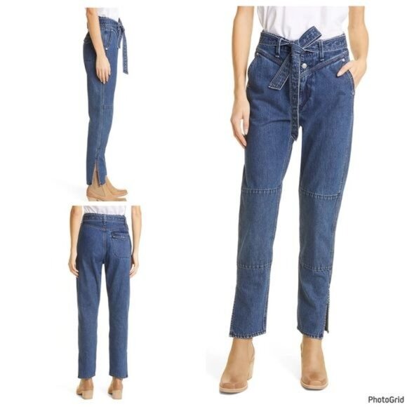 RAG & BONE Mia Yoke Straight Leg Jeans belts tie at waist clean Vincent wash 27 - Picture 9 of 12